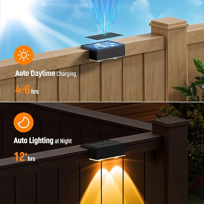NIORSUN Solar Fence Lights, 6 Pack Deck Light, Led Outdoor Lights Warm White +