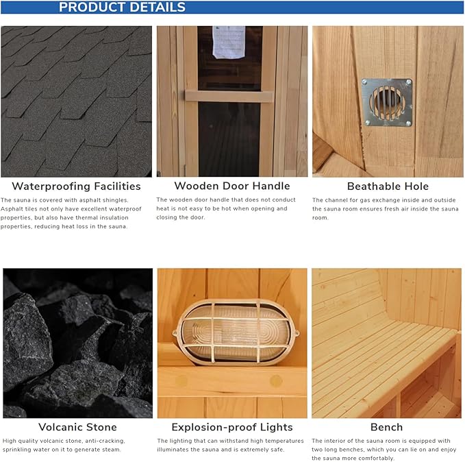 ZONEMEL Outdoor Barrel Steam Sauna, Canadian Pine Wood Sauna Room for 8 Person with 6KW ETL Certified TOULE Heater, Rocks, 8mm Tempered Glass, Waterproof System