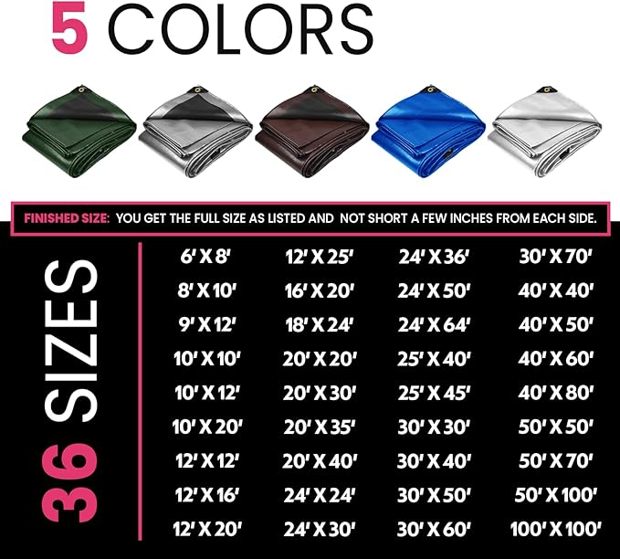 PROTARP Extreme Heavy Duty 22 Mil Tarp Cover, Waterproof, UV Resistant, Rip and Tear Proof, Poly Tarpaulin with Reinforced Edges for Roof, Camping, Patio, Pool, Boat. (Green/Black 24′ X 24′)