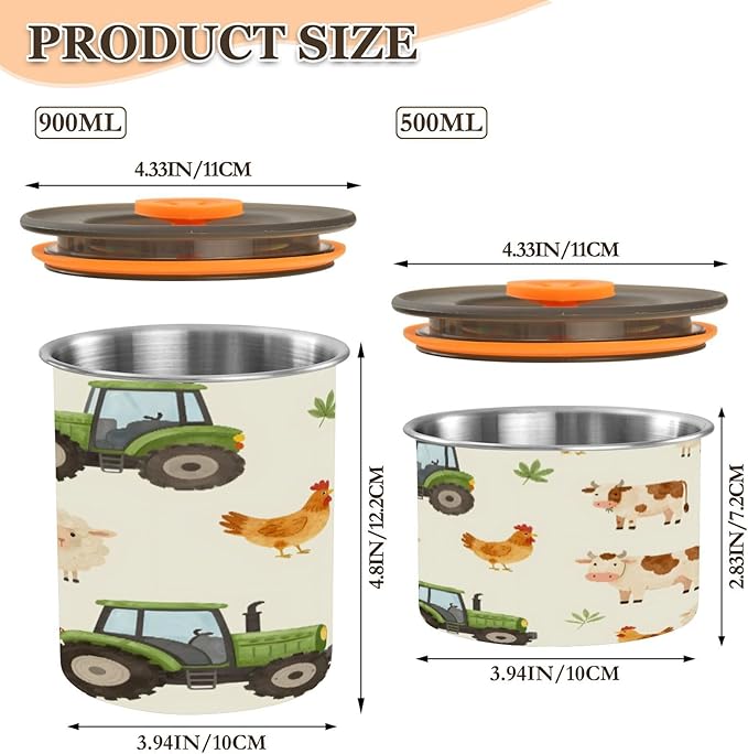 Farm Animals Cartoon Tractor Coffee Canister 17oz Stainless Steel Airtight Food Storage Container with Lid for Beans/Cereal Preserval