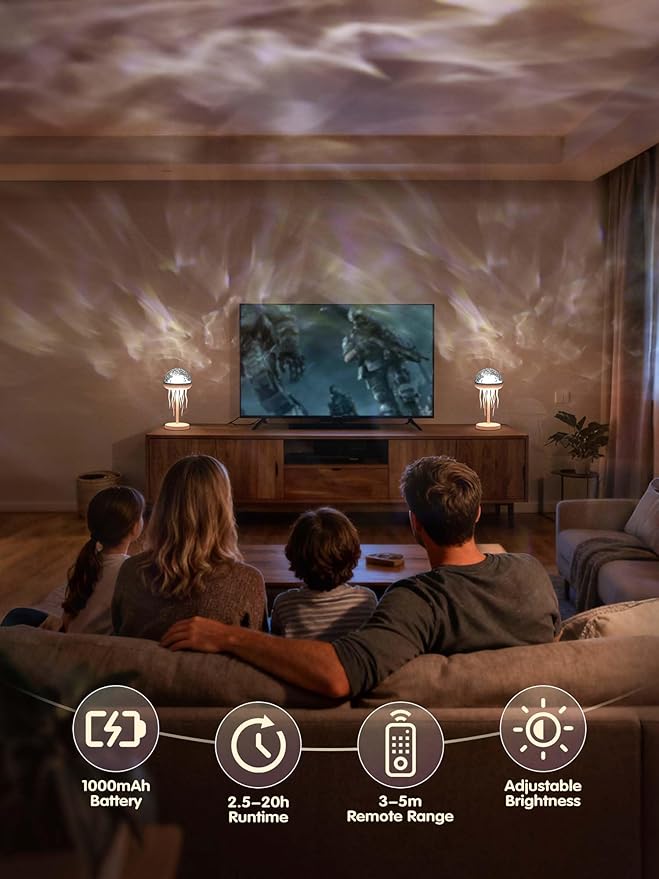 Fuloon Projection Lamp with Remote Control, Adjustable Jellyfish Shaped Table