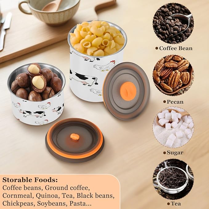 Farm Cows Chickens Coffee Canister 17oz Stainless Steel Airtight Food Storage Container with Lid for Beans/Cereal Preserval