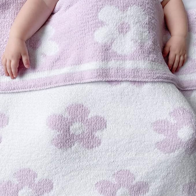 Living Textiles Chenille Baby Blanket - Purple Flower Ultra Soft, Thick, and Versatile | Warm Blanket for Newborns, Throw Blanket for Crib, Stroller Cover | Perfect Baby Gift 75 x 85 cm