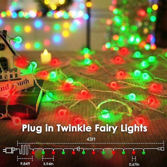43FT 100LED Connectable Christmas Globe String Lights Indoor Outdoor