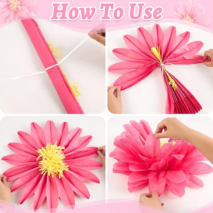 Homarkable 6 Pcs Large Pink Tissue Paper Flowers, 20 Inch Handcrafted Giant Paper Flowers for Spring Summer Party Wedding Birthday Backdrop Baby Shower Nursery Craft Outdoor Wall Decor