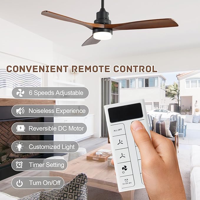 Sofucor Smart Ceiling Fan with Light, 52 Inch Solid Wood Ceiling Fans with