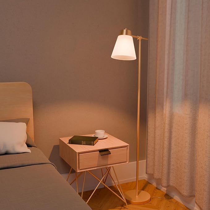 69" Floor Lamp, Swing Arm, Matte Brass Plated, On/Off Rotary Switch on Socket