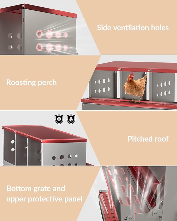 Chicken Nesting Boxes 8 Compartments, Metal Chicken Nesting Boxes, Waterproof & Rustproof Laying Boxes for Hens, Ventilation & Perch, Roll Away Egg Laying Box for Hens,Wall-Mountable & Freestanding