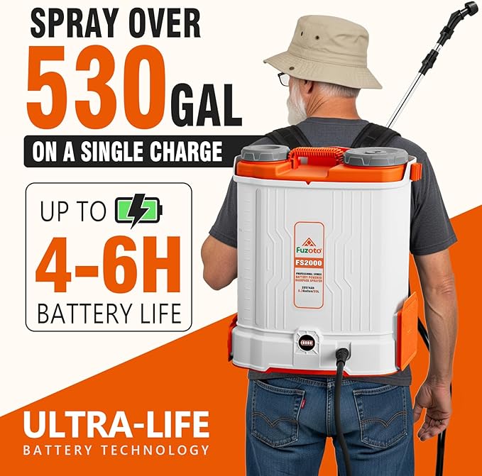 5.3 Gallon Battery Powered Backpack Sprayer, 2 * 20V Large Capacity Battery & 45-90PSI Adjustable Pressure, Electric Backpack Garden Sprayer with 6 Spray Nozzles for Lawn, Garden, Yard