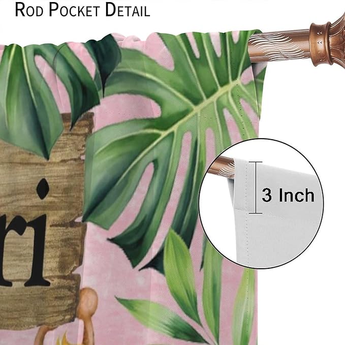Kids Safari Animals Curtains, Cartoon Wildlife Tropical Leaf Pink Blackout Window Treatments, Rod Pocket Thermal Insulated Drapes 2 Panel Sets for Bedroom Nursery Classroom, 52" W X 84" L