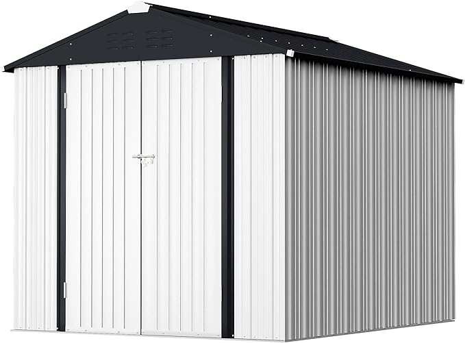 GUNJI 6 x 4 FT Shed Outdoor Storage Shed Metal Garden Shed with Lockable Door Outside Waterproof Tool Shed for Backyard, Patio, Lawn (White)