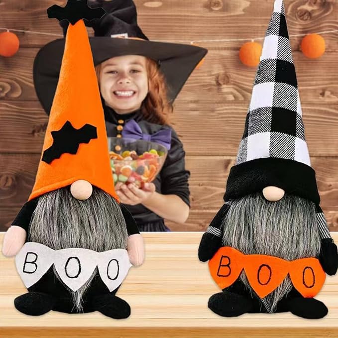 Halloween Gnomes Plush Decor,Witch Scandinavian Tomte Nisse Gnome Swedish Table Decorations Handmade Gnome Decoraion for Home,Orange