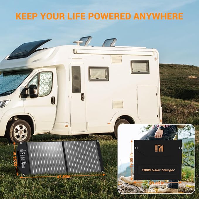100W Portable Foldable Solar Panel Charger for Power Station Solar Generator with Kickstand 24V MC4 DC QC3.0 USB A PD3.0 PD65W USB C Output Fast Charging for Outdoor Camping RV Trip Off Grid Living