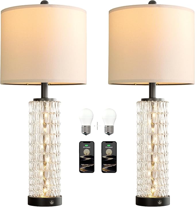 Oneach 27.75” Table Lamps Set of 2, USB A+C, Glass Lamps