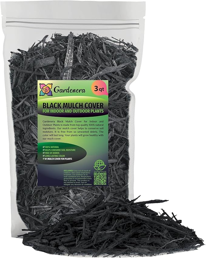 GARDENERA Black Mulch - Create a Striking and Eye-Catching Garden Design - 3 QUARTS