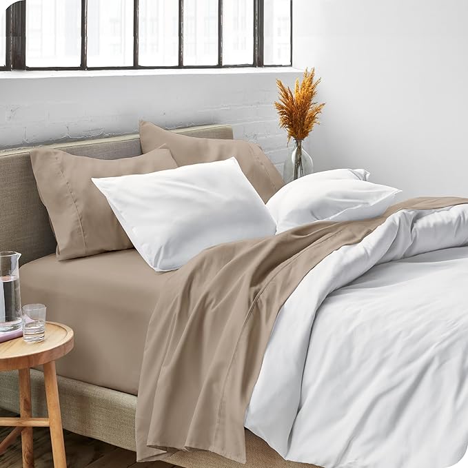 Bare Home Twin XL Sheet Set - 1800 Ultra-Soft Microfiber Twin Extra Long Sheets - Double Brushed - Deep Pockets - Easy Fit - Extra Soft - 3 Piece Set - Bed Sheets & Pillowcases (Twin XL, Pebble)