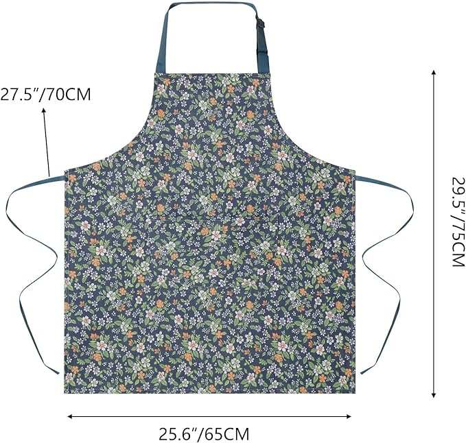 2 Pack Floral Apron for Women with Pockets, Adjustable Cotton Chef Aprons for Kitchen, Cooking, BBQ & Grill
