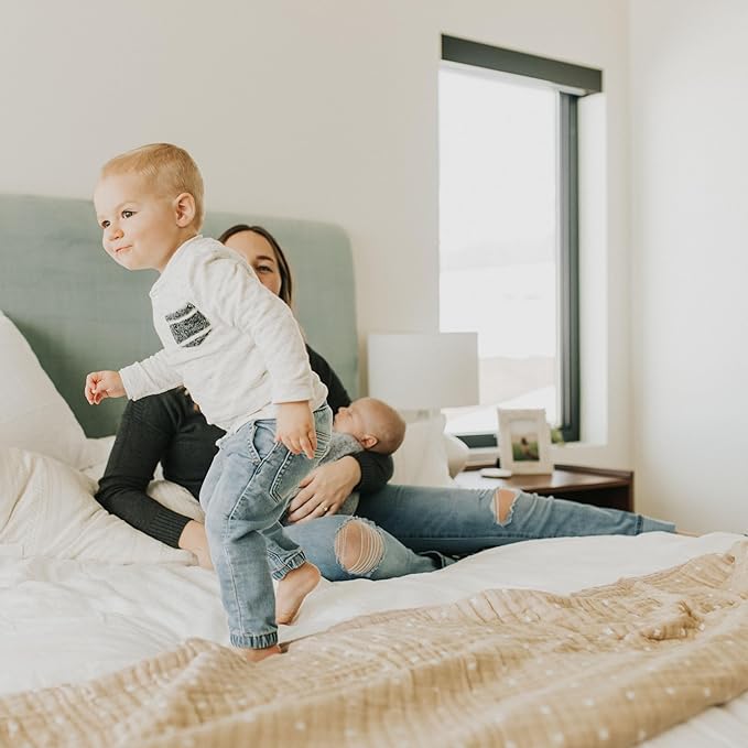 Little Unicorn Premium Quilted Throw | Super Soft, Multi-Layered Muslin XL Blanket| Great for Kids & Families (Taupe Cross)