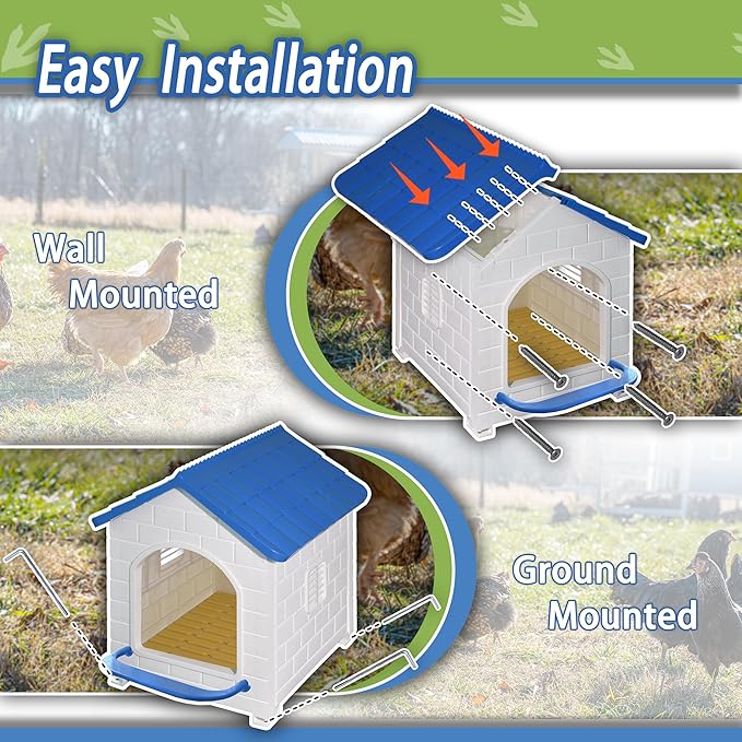 Chicken Nesting Box for Laying Eggs 1/2/3 Pack Large Easy to Assemble Hen Plastic Nesting Box with Washable Nesting Pad for Chicken Coop Wall or Ground Mounted (2 Pack)