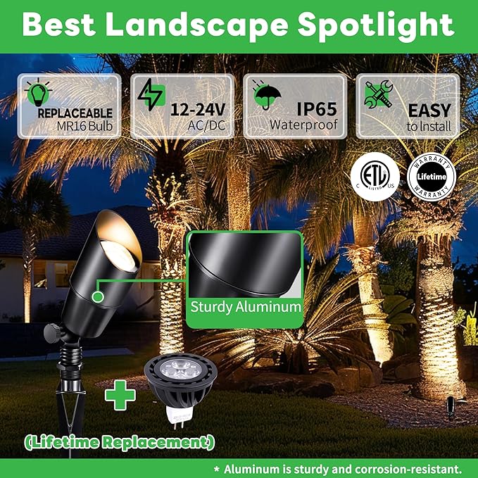 LED Outdoor Spotlight, Waterproof Aluminum Wired Light