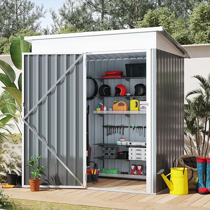 AECOJOY 5' x 3' Outdoor Storage Shed, Small Metal Sheds & Outdoor Storage Clearance with Lockable Door, Utility and Tool Storage Garden Shed for Backyard, Patio, Outside use in Dark Grey