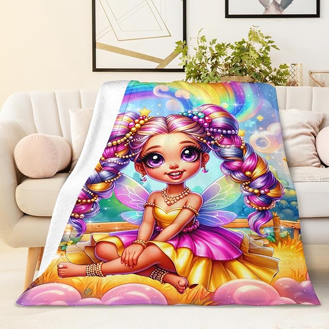 Girls Blanket Gift, Fairy Throw for Toddler Kids 40x50 Inches Soft Cozy Cute Decor Throw Blankets for Sofa Couch Bed Travel Cute Daughter Gift