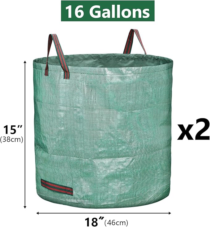 2 Pack 16 Gallon Reusable Yard Waste Bags Heavy Duty Lawn and Leaf Bags Yard Waste Container Garden Grass Bags