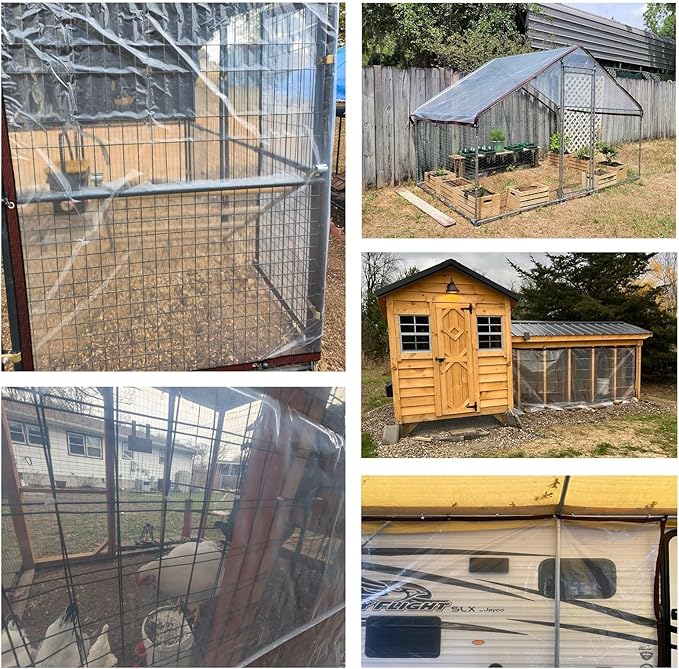 Heavy-Duty Chicken Coop Clear Tarp Waterproof Anti-Tear Cover with Metal Grommets 3x11 FT for Chicken Run, Poultry Cage, Patio Covering, Outdoor Farm Shed, Pheasantry Runway, Greenhouse & More