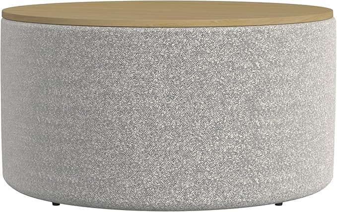 HomePop Modern Fabric Storage Ottoman with Wood Top -White Cream Boucle with Gray Yarn