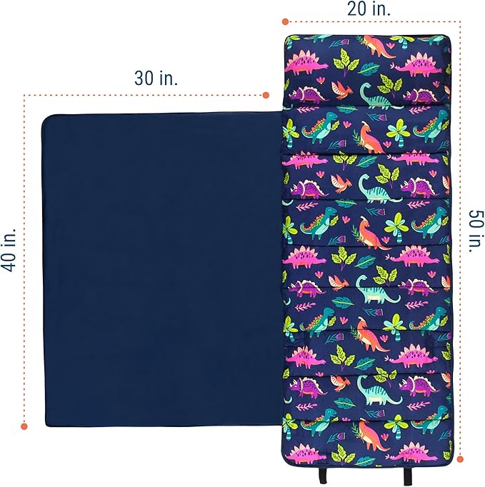 Wildkin Kids Microfiber Nap Mat – Soft Sleep Mat with Pillow, Ideal for School & Travel - Darling Dinosaurs