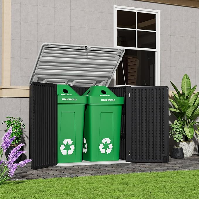 Resin Outdoor Storage Shed, 38 cu.ft Outdoor Storage Box Waterproof for Garden Tools, Patio Furniture, Trash Cans, Garage Storage, Lockable (Black)