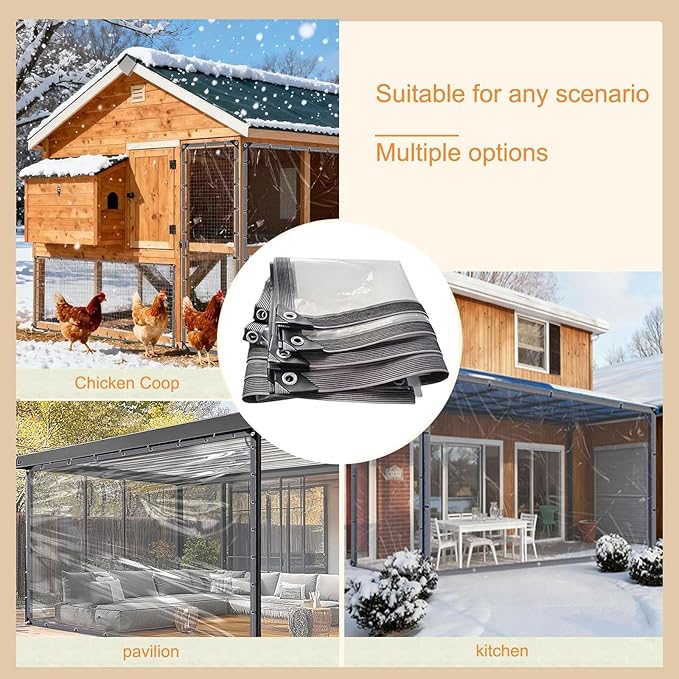 15x25 FT Heavy Duty Clear Waterproof Tarp, Transparent Vinyl Tarpaulin with Reinforced Grommets for Outdoor Garden Greenhouse, Patio, Porch, Chicken Coop, Camping Cover