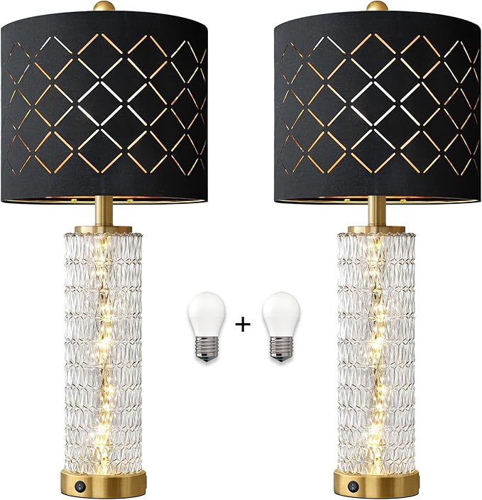Oneach 27.75" Modern Table Lamps Set of 2, USB A+C, Unique Desk Lamps