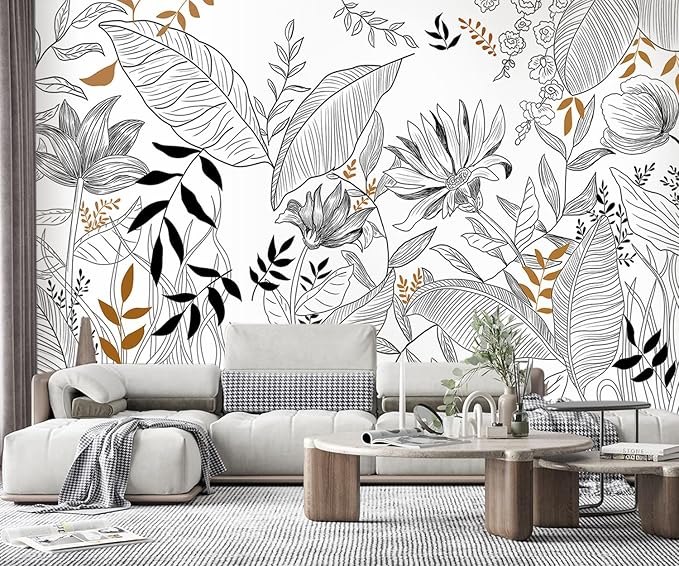 -Hand-Painted Flower Plant Fabric Wallpaper Simple Art Living Room 180" x 115" (Not Peel and Stick)