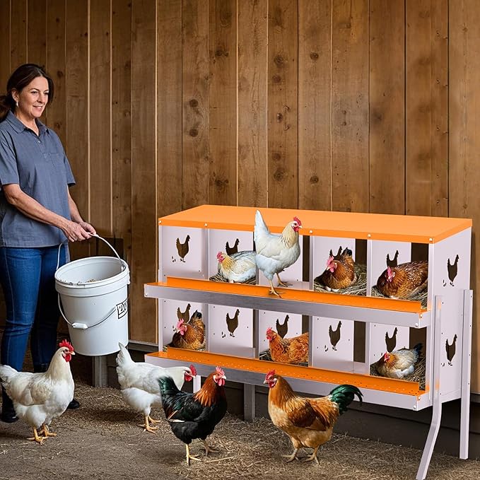 10-Panel Galvanized Steel Nesting Box for Chicken Coop - Removable Drop Tray & Ventilation - Easy Clean Laying Box for Hens, Ducks - Rustproof Design Protects Eggs