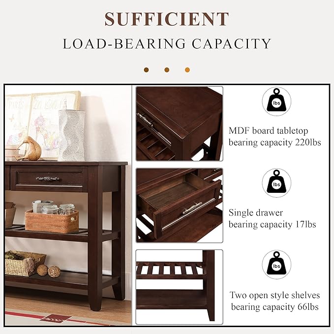 Solid Wood Console Table Sofa Tables with Drawers and Shelves Small Entryway Table for Living Room,Decorative,Foyer(42" Espresso)
