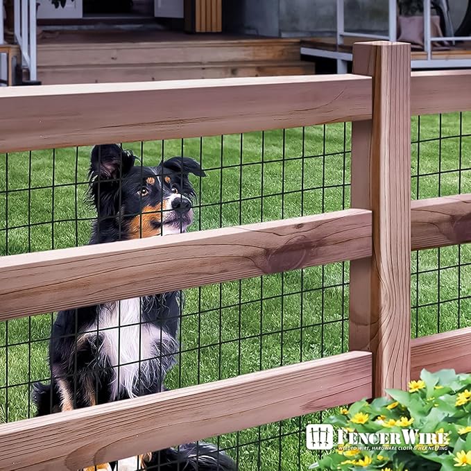 Fencer Wire Vinyl Coated 16 Gauge Welded Fence Wire Roll, Mesh Size 2-Inch x 3-Inch, Black Metal Garden Fencing Wire Grid Hardware Cloth, Multiple Use for Home Improvement