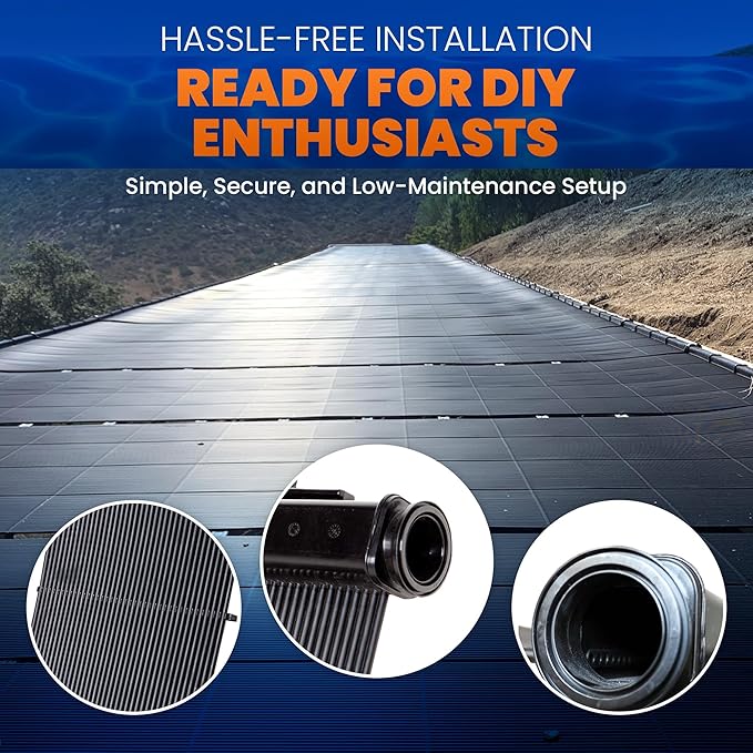 Industrial Grade Solar Pool Heater DIY Kit - Superior High-Wind Strapless Mounting System & Maximum Freeze Resistance (4-4'x6.5' / 104 Square Feet)