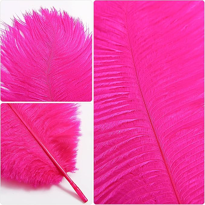 THARAHT Hot Pink Ostrich Feathers 24pcs Natural Bulk 10-12Inch 25cm-30cm for Crafts Wedding Party Centerpieces Easter Gatsbi and Home Decoration Feathers