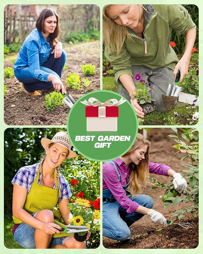 Garden Tools Set, 8 in 1 Heavy Duty Garden Tools Kit, Stainless Steel Ergonomic Gardening Hand Tool with Upgraded Bag, Gardening Supplies Gift for Women, Kid, Organizer