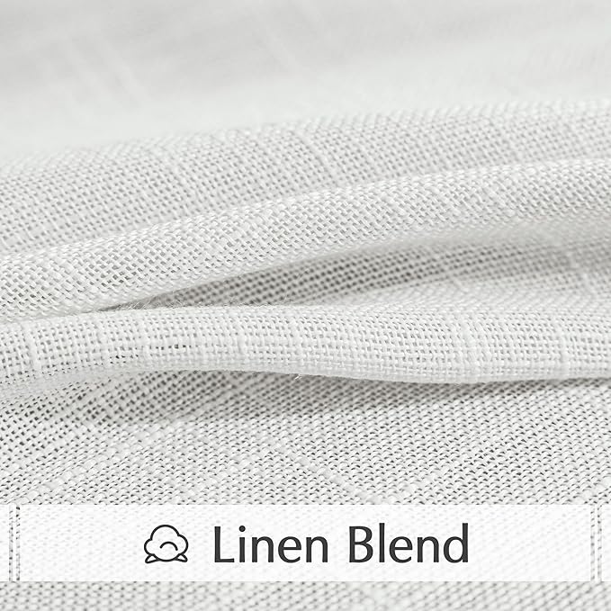 FMFUNCTEX Linen Semi Sheer Curtains for Bedroom, White Curtains 90 Inches Long for Living Room, Country Farmhouse Sheer Drapes, Light Filtering Window Curtain, Grommet Top 2 Panels