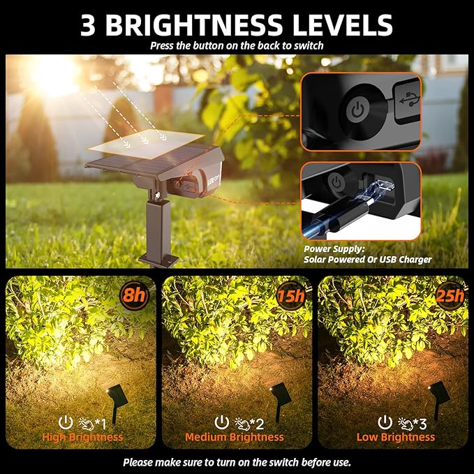 3 Brightness Modes Solar Outdoor Lights, 360 Degree Adjustable Lighting Angle