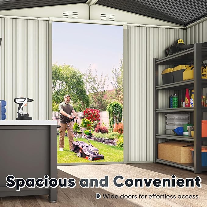 Quictent 8X6 FT Outdoor Metal Storage Shed, Easy Assemble, Lockable Tool Shed Waterproof Shed for Garden, Backyard, Lawn and Patio Scene with Combination Lock,Dark Gray(7.6X6.3 FT Base,No Floor)