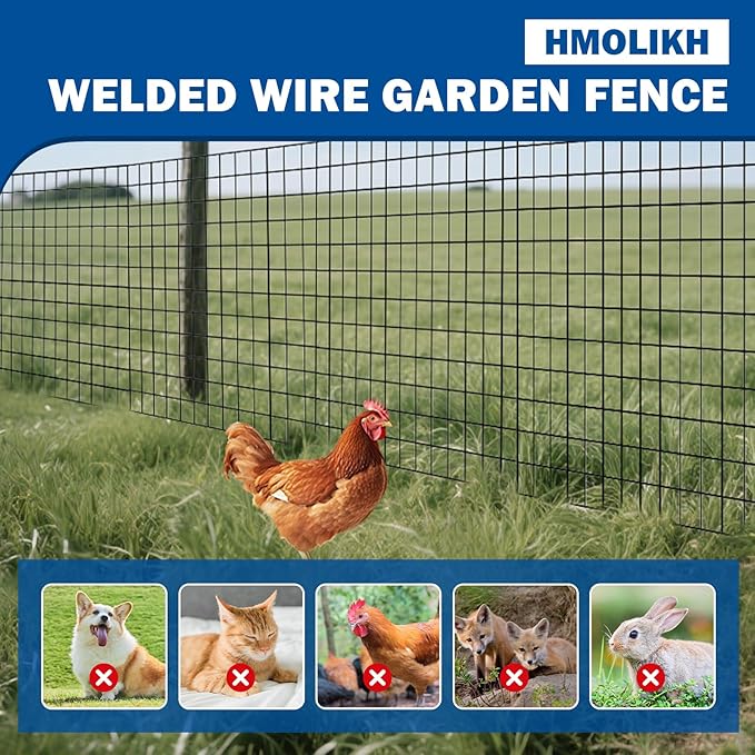 Black Metal Fence，Pet Fence Netting，Black PVC Coated Welded Wire (2×3 Inch Mesh, 48"×50' 16Gauge) - Weatherproof Garden Fence & Animal Enclosure Solution