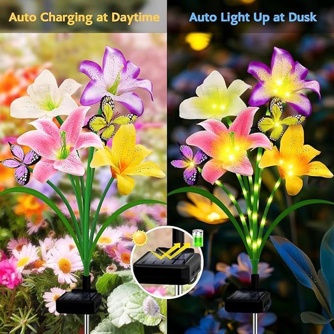 Solar Garden Lights 6 Pack LEDs Solar Lilies Flower Lights, Yard Patio Pathway