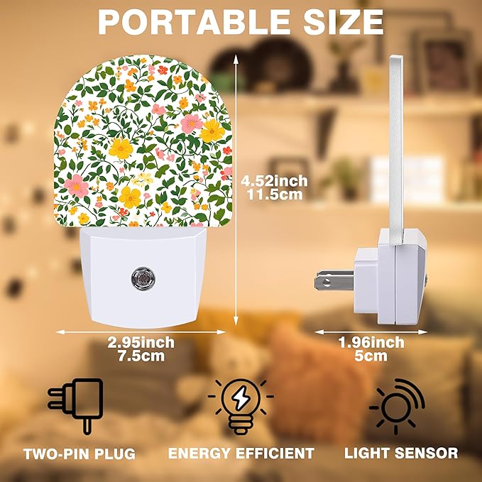 Night Light, Spring Flowers Night Lights Plug into Wall Dusk to Dawn Sensor