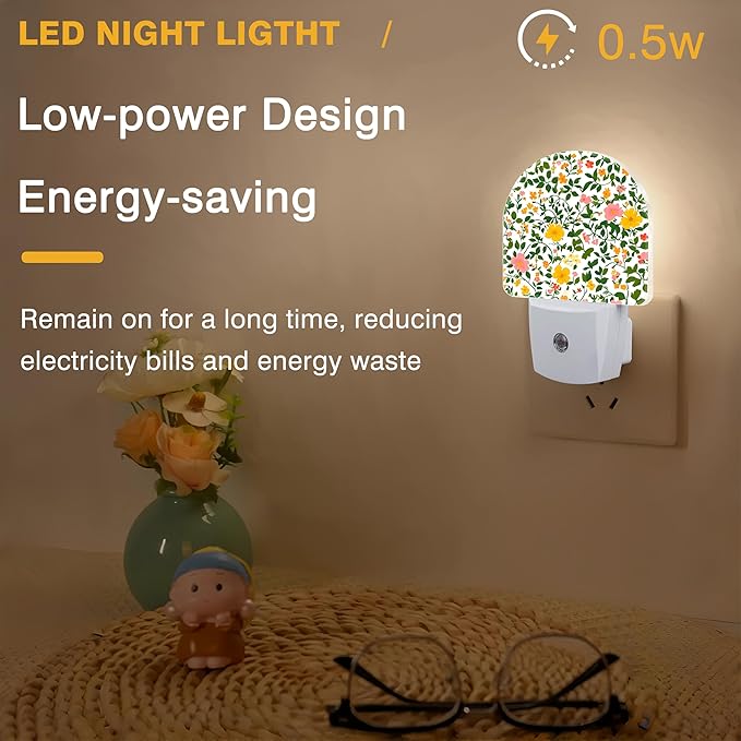 Night Light, Spring Flowers Night Lights Plug into Wall Dusk to Dawn Sensor