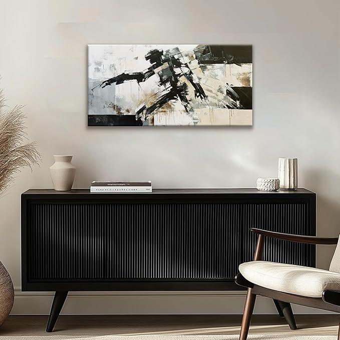 TAIJXAGSG Abstract Wall Art Minimalist Abstract Art Painting Cool Black Robot Modern Canvas Art Wall Decor Picture For Bedroom Office Home Wall Decor 20"X40"Ready To Hang