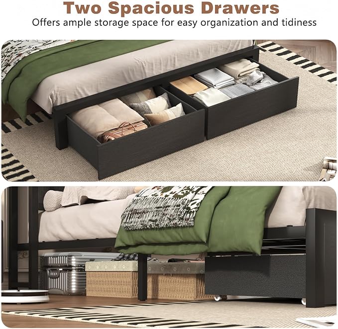 Farmhouse Queen Bed Frame with Bookcase Storage Headboard, Charging Station