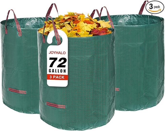 Joyhalo Reusable Yard Waste Bags, 72 Gallon Lawn And Leaf Bags 3 Pack, Heavy Duty Garden Bags With Gardening Gloves, Standable Garden Waste Bag With 4 Handles, Camping Yard Recycling Bag For Leaves
